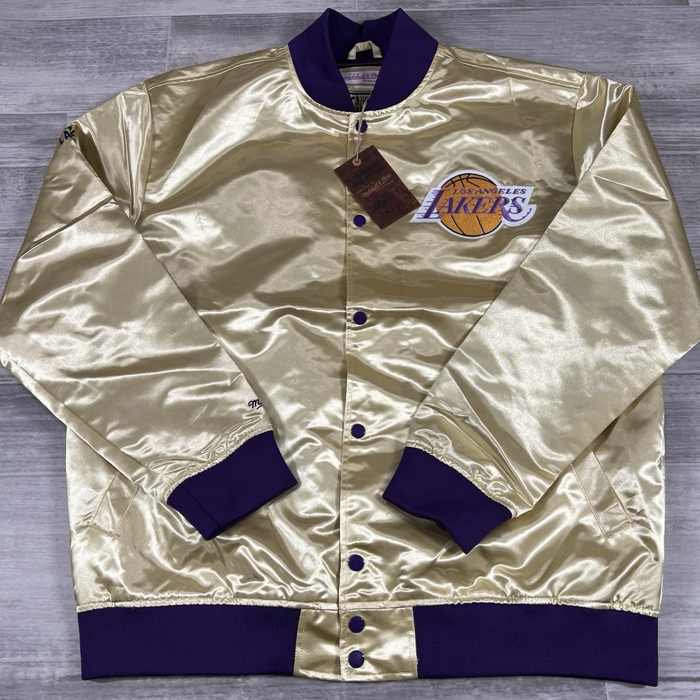 NWT Mitchell & Ness HWC Los Angeles Lakers Gold Satin Bomber Jacket Men's XL
